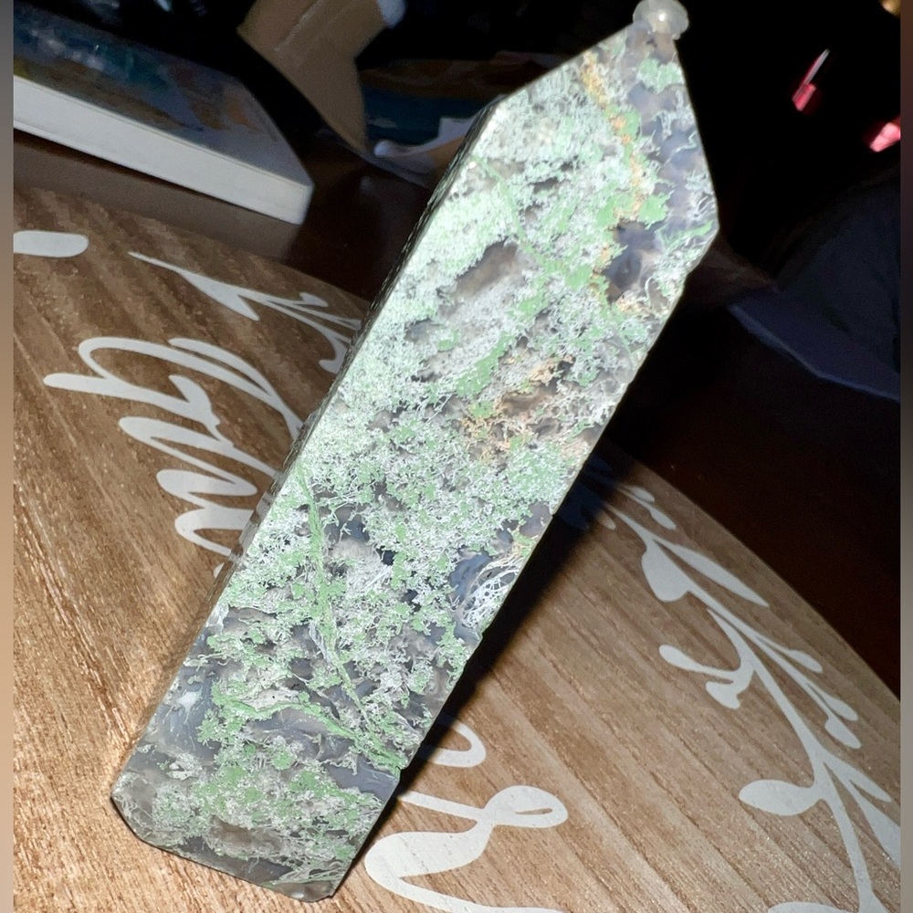 Moss Agate Crystal Tower